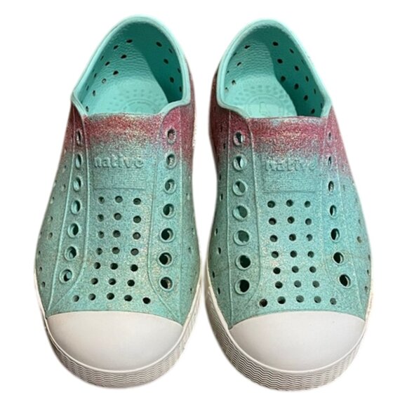 Native Jefferson Turquoise Pink Glitter Waterproof Sneaker Shoe Child Size C10 - Picture 3 of 12